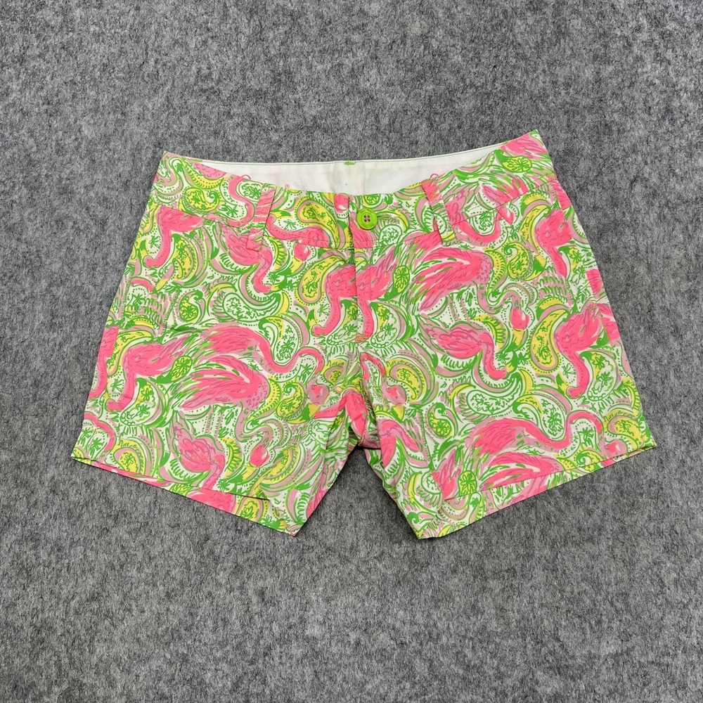 Lilly Pulitzer‎ Shorts Womens 0 Pink Green Flamingo Paisley Callahan Chino Print